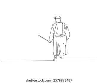 Continuous one line drawing of shepherd. One line drawing illustration of male farmer. Herdsman, farmer, ranchman concept single line. Editable outline