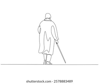 Continuous one line drawing of shepherd. One line drawing illustration of male farmer. Herdsman, farmer, ranchman concept single line. Editable outline