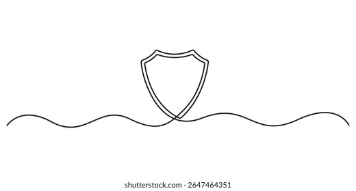 Desenho contínuo de uma linha do escudo. Plano de fundo do desenho de linha única. Um ícone de escudo de arte de linha. Ilustração vetorial