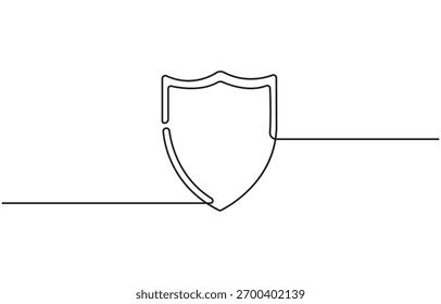Desenho contínuo de uma linha de proteção de blindagem, esboço de uma única linha, traço editável de defesa de proteção de business guard e ilustração de vetor de segurança de dados.
