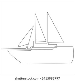 Continuous one line drawing of ship line art drawing vector illustration