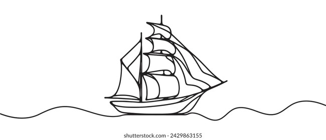 Continuous one line drawing of a ship. sailing concept. vector illustration