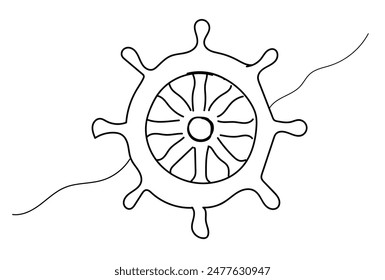 Continuous one line drawing of ship wheel. Simple illustration of nautical maritime element line art vector illustration