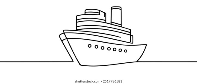 Continuous one line drawing of a ship. Vector illustration