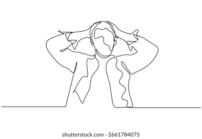 Desenho contínuo de uma linha de homem chocado esboço linear preto minimalista isolado no fundo branco. Estrutura de tópicos editável