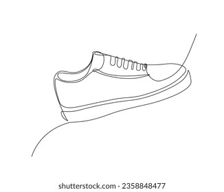 Continuous one line drawing of Shoe. Casual sneaker outline vector illustration.  Editable stroke.