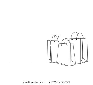 Continuous one line drawing of Shopping bags. Simple paper bag bags line art vector illustration.  