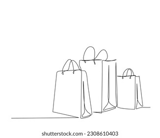 Continuous one line drawing of Shopping bag. Paper bags line art vector illustration.  Editable stroke.