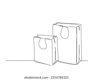 Dibujo continuo de una línea de la bolsa de compras. Sacos de papel línea ilustración vectorial. concepto de negocios y moda. Trazo editable.	