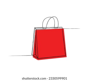 Continuous one line drawing of Shopping bag. Simple paper bag bags line art vector illustration.
