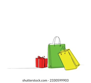 Continuous one line drawing of Shopping bag. Simple paper bag bags line art vector illustration.
