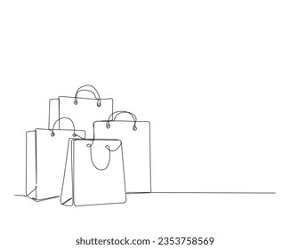 Continuous one line drawing of Shopping bags. Paper bags line art vector illustration.  Editable stroke.