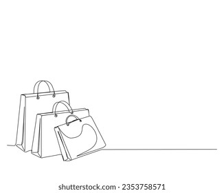Continuous one line drawing of Shopping bags. Paper bags line art vector illustration.  Editable stroke.