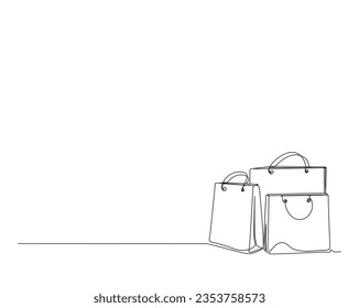 Continuous one line drawing of Shopping bags. Paper bags line art vector illustration.  Editable stroke.