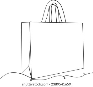 Continuous one line drawing of a shopping paper bag. Vector illustration. Concept of shopping tour design.