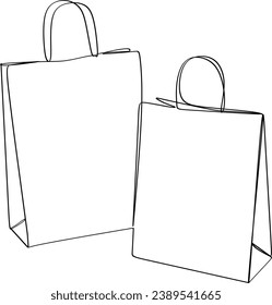 Kontinuierliche Zeichnung einer Papiertüte. Vektorgrafik. Konzept des Shopping Tour Designs.