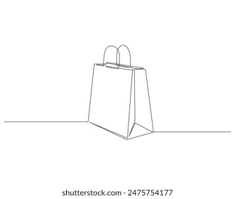 Continuous one line drawing of shopping bag. One line drawing illustration of paper bag. Reusable bag concept single line. Editable outline.