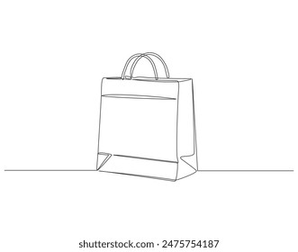 Continuous one line drawing of shopping bag. One line drawing illustration of paper bag. Reusable bag concept single line. Editable outline.