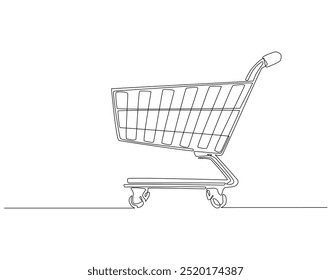Dibujo continuo de una línea de Carrito de compras. Ilustración de dibujo de una línea del día internacional de compras. Carro, compras en línea, arte de línea de concepto de negocio. Esquema editable