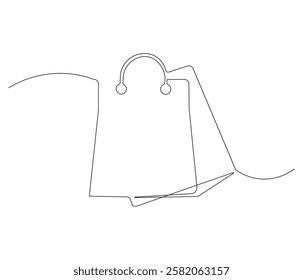 Continuous one line drawing of shopping bag. Single line drawing illustration of shopping bag . Paper bag concept vector art. Doodle line illustration.