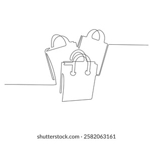 Continuous one line drawing of shopping bag. Single line drawing illustration of shopping bag . Paper bag concept vector art. Doodle line illustration.