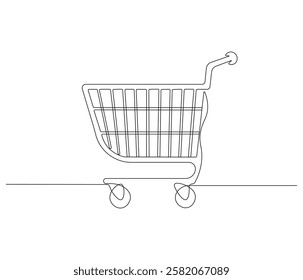 Continuous one line drawing of shopping cart. Single line drawing illustration of online shopping symbol. shopping cart concept vector art. Doodle line illustration.

