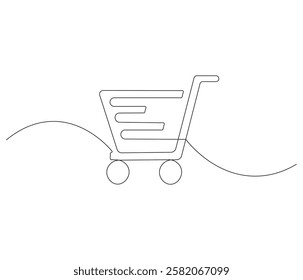 Continuous one line drawing of shopping cart. Single line drawing illustration of online shopping symbol. shopping cart concept vector art. Doodle line illustration.

