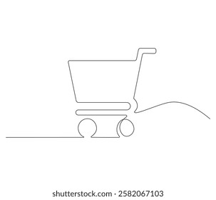 Continuous one line drawing of shopping cart. Single line drawing illustration of online shopping symbol. shopping cart concept vector art. Doodle line illustration.

