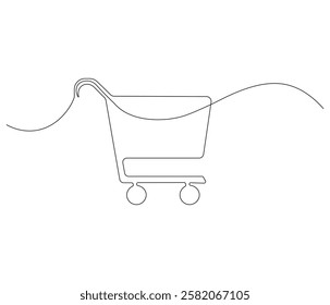 Continuous one line drawing of shopping cart. Single line drawing illustration of online shopping symbol. shopping cart concept vector art. Doodle line illustration.

