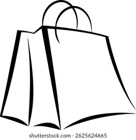 Desenho contínuo de uma linha de um saco de compras em estilo linear minimalista, esboço preto simples de pacote de papel no fundo branco

