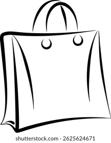 Desenho contínuo de uma linha de um saco de compras em estilo linear minimalista, esboço preto simples de pacote de papel no fundo branco

