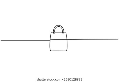 Continuous one line drawing of shopping bag. One line drawing illustration of paper bag,  Paper package black linear sketch isolated on white background.