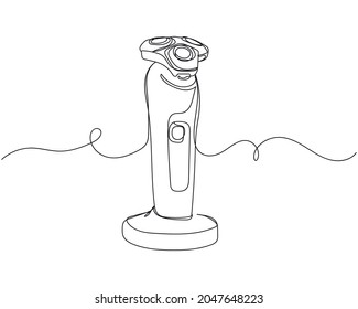 Continuous one line drawing of shot of modern electric shaver icon in silhouette on a white background. Linear stylized.