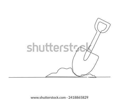 Continuous one line drawing of shovel. Garden shovel line art vector illustration. Editable stroke.
