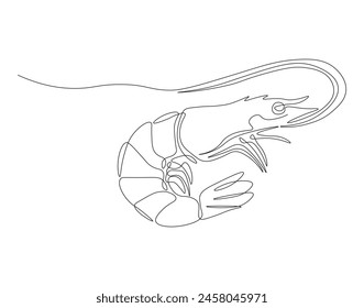 Continuous one line drawing of shrimp. One line drawing illustration of shrimp. Marine animal concept continuous line art. Editable outline.