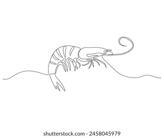 Continuous one line drawing of shrimp. One line drawing illustration of shrimp. Marine animal concept continuous line art. Editable outline.