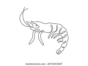 Continuous one line drawing of shrimp. Isolated on white background vector illustration 