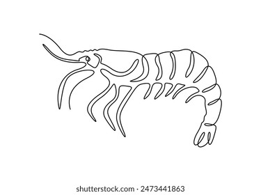 Dibujo continuo de una línea de camarón. Aislado sobre fondo blanco Ilustración vectorial 