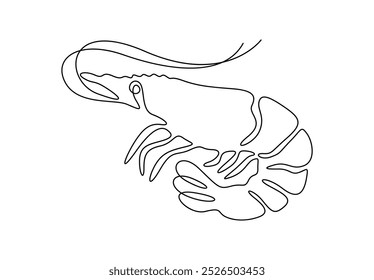 Continuous one line drawing of shrimp. Isolated on white background vector illustration