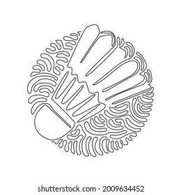 Continuous one line drawing shuttlecock badminton. Sports equipment, competitions, hobbies. Swirl curl circle background style. Healthy lifestyle. Single line draw design vector graphic illustration