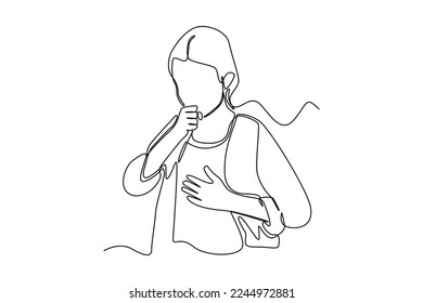 Una línea contínua dibujando a una niña enferma con tos. Concepto de salud. Ilustración gráfica vectorial de diseño de líneas simples.