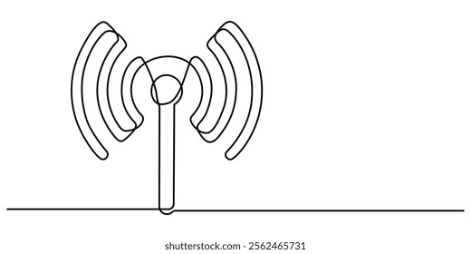 Continuous one line drawing of a signal wifi icon . Single line draw design vector graphic illustration, Abstract wi-fi point sign. Continuous one line drawing icon, Continuous linear drawing of WI-FI