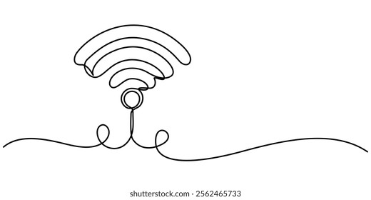 Continuous one line drawing of a signal wifi icon . Single line draw design vector graphic illustration, Abstract wi-fi point sign. Continuous one line drawing icon, Continuous linear drawing of WI-FI