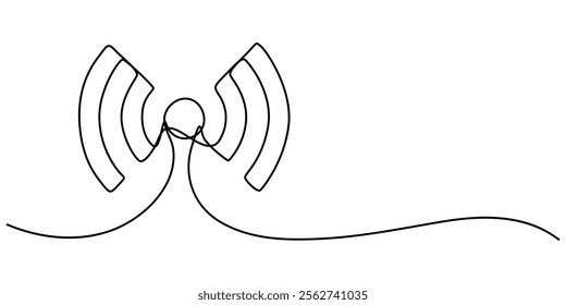 Continuous one line drawing of a signal wifi icon . Single line draw design vector graphic illustration, Abstract wi-fi point sign. Continuous one line drawing icon, Continuous linear drawing of WI-FI