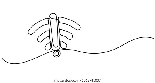 Continuous one line drawing of a signal wifi icon . Single line draw design vector graphic illustration, Abstract wi-fi point sign. Continuous one line drawing icon, Continuous linear drawing of WI-FI