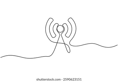 Continuous one line drawing of a signal wifi icon, Wi-fi sign continuous line drawing element isolated on white background for decorative element.