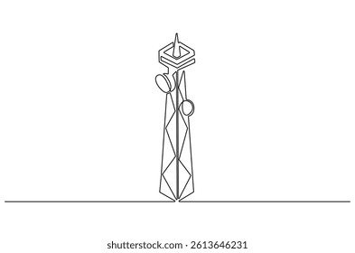 Continuous one line drawing of Signal tower. Single line drawing illustration of Radio signal. 5G technology concept vector art. Doodle line illustration.