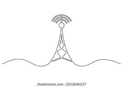 Continuous one line drawing of Signal tower. Single line drawing illustration of Radio signal. 5G technology concept vector art. Doodle line illustration.