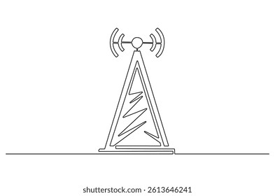 Continuous one line drawing of Signal tower. Single line drawing illustration of Radio signal. 5G technology concept vector art. Doodle line illustration.