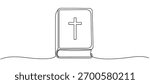 Continuous one line drawing silhouette of Bible. Bible linear icon. One line drawing background. Vector illustration. Line art of Bible Editable stroke